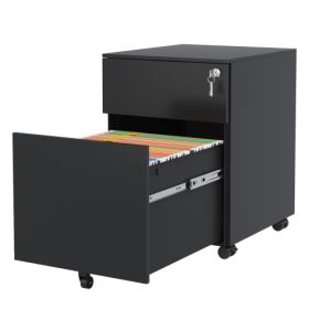 2 Drawer Mobile File Cabinet With Lock Steel File Cabinet For LegalLetterA4F4 Size, Fully Assembled Except For Wheels, HomeOffice Design, Black