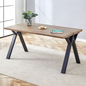 63x35.4Wood-Textured MDF Dining Table With Black A-Frame Legs.Density Board Sticker,Iron Pipe Spraying,Suitable For Various Occasions Such As Living R