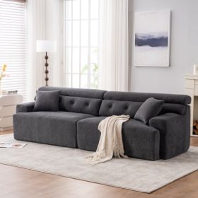 LY-029 GRAY COMPRESSION SOFA 4-seater Combined Sofa, Wood Grain Chenille Fabric, Full Sponge Compression Sofa,combined Sofa With 2 Pillows For Living