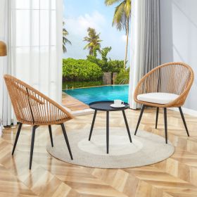 Modern 3 Piece Set17.7 Anti Spill Round Coffee Table   2 Rattan Swivel Chairs  Outdoor Patio Furniture For Tea Time.Suitable For Various Outdoor Venue