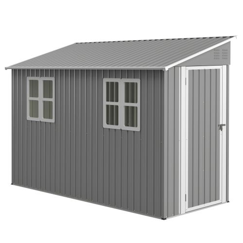 4x10 FT Galvanized Steel Outdoor Shed  Weatherproof Lockable Storage For Tools, Bikes And Pets,With Sloping Roof And Windows