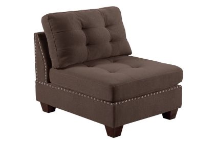 Living Room Furniture Tufted Armless Chair Black Coffee Linen Like Fabric 1pc Armless Chair Cushion Nail Heads Wooden Legs