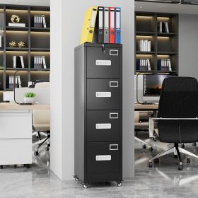 4 Drawer Vertical File Cabinet On Wheels, Lockable Office Files Storage Cabinet With Handle And Name Card,Mobile Storage Cabinet For Office And Home,A
