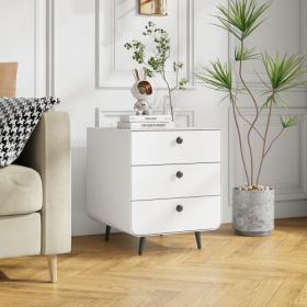 Modern Night Stand Storage Cabinet For Living Room Bedroom, Steel Cabinet With 3 Drawers,Bedside Furniture, Circular Handle