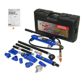 4 Ton  8800 Lbs Capacity Porta Power Hydraulic Ram Body Frame Collision Repair Kit Set, 17-Pcs, With Blow Mold Carrying Case And Gauge-Black Blue