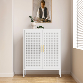 NO LOCK, Metal Storage Cabinet With 2 Doors And 2 Adjustable Shelves, Steel Storage Cabinet, Metal File Cabinet For Home Office School Gym, White