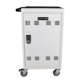Mobile Charging Cart And Cabinet For Tablets Laptops 30-Device With Combination Lock White