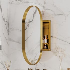 20x34 Inch Oval Recessed Medicine Cabinet, Metal Framed Bathroom Wall Cabinet With Mirror And Adjustable Shelves, Wall Mirror With Storage For Bathroo