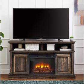 Modern Entertainment Console TV Stand With 23  Fireplace Insert, Multipurpose Sliding Door TV Cabinet Large Storage Space, 58.11  W  15.79  D  32.36
