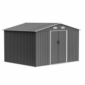 10X8 FT Outdoor Tool Storage Shed With Metal Foundation & Lockable Doors, All Weather Metal Sheds For Garden, Patio, Backyard, Lawn, Gray