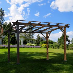12' X 10' Outdoor Pergola, Wood Grape Gazebo For Climbing Plant Support, Garden, Patio, Backyard, Deck, Brown