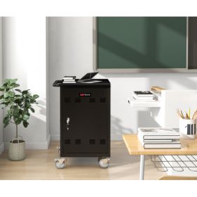 30Bay Mobile School Charging Cart Station For Chromebook, Tablet And Laptop Computer With Power Strip Included, Assembly Required-BLACK