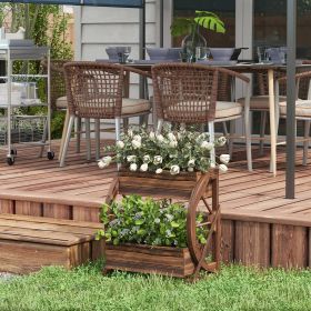 Wooden Wagon Planter Box, 2-Tier Raised Garden Bed, For Vegetables Flowers Herbs
