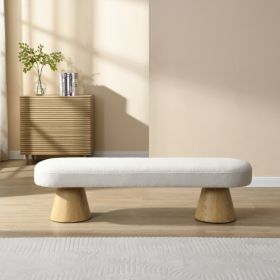 Dining Bench For Dining Room, Upholstered Bedroom End Of Bed Entryway Bench, Boucle Ottoman For Living Room, 64L Beige Stool Top Wood Leg 300 LBS Weig