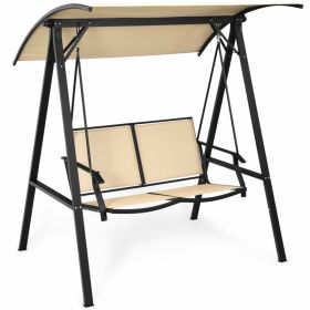 2 Person Patio Swing With Weather Resistant Glider And Adjustable Canopy