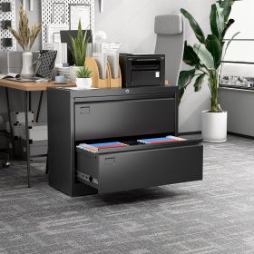 Metal Lateral Filing Cabinet With 2 Drawers For Home Office, Locking Steel Wide File Storage Cabinet For Hanging Legal,Letter A4 Size, Assembly Requir