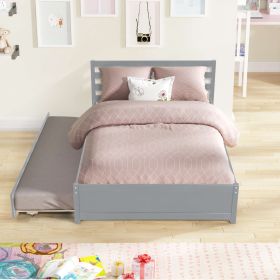 Full Size Wood Platform Bed Frame With Headboard And Twin Trundle For Grey Color