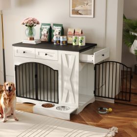 GO 43.3 Farmhouse Dog Crate Furniture, Heavy Duty Dog Crate With 3 Drawers, Indoor Wooden Dog Kennel With Removable Feeder, Dog Cage End Table For Med
