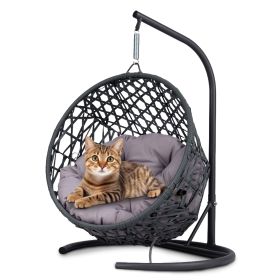 Cat Swing Bed With Stand And Cushion, Rattan Look Cat Egg Chair, Indoor Hanging Swing Cat Bed, Suitable For Cats, Small Dogs And Small Animals, Gray,