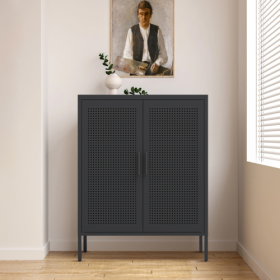 NO LOCK, Metal Storage Cabinet With 2 Doors And 2 Adjustable Shelves, Steel Storage Cabinet, Metal File Cabinet For Home Office School Gym, Black