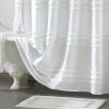 72-inch White Cotton Chenille Stripe Shower Curtain - Machine Washable