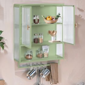 23.62Glass Doors Modern Two-door Wall Cabinet With Featuring Two-tier Enclosed Storage, An Open Shelf, And Towel Rack, For Entryway Living Room Bathro