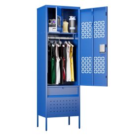 Sports Storage Locker With Shoe Locker, 72 H Metal Lockable Locker With Hanging Rod And Hooks For Gym, Fitness Room, Home, Office, Assembly Required,