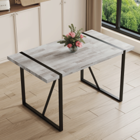 A Minimalist Retro Rectangular Dining Table With A Specially Textured Top And Black Metal Legs.Contemporary Minimalist MDF Gray Textured Tabletop.Able