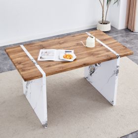 Natural Wood Grain MDF Dining Table   55x31.5 Stable Design.Suitable For Various Modern Home Decor Styles.Splicing Structure Design,Wood Textured Desk