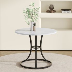 A Modern Minimalist Circular Dining Table With A Diameter Of 33.3 Inches, An Elegant And Practical Choice.White Marble Textured Pattern Desktop, Paire