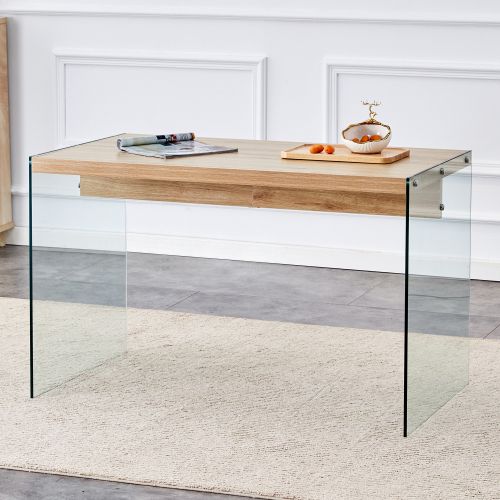 The Top Of The Coffee Table Is Made Of Medium Density Fiberboard And Wooden Stickers, With Transparent Tempered Glass On Both Sides. The Design Is Sim