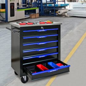 6 DRAWERS MULTIFUNCTIONAL TOOL CART WITH WHEELS-BLACK BLUE