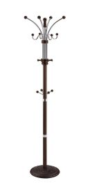73" Tall Chrome and Wood Coat Rack, Espresso finish