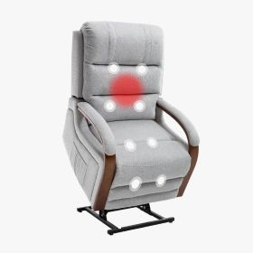 Power Lift Recliner Chair for Elderly, Recliner chair with Massage & Heat, Electric Leather Lift Recliner Chair for Living Room with Side Pocket, Gray