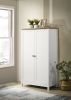 Claire 35" White Storage Cabinet with Oak Accent Finish and Framed Slatted Panel Design