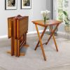 Folding Trays with Storage Rack,Snack Table - Set of 4,honey