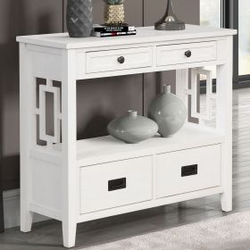 36'' Farmhouse Pine Wood Console Table Entry Sofa Table with 4 Drawers & 1 Storage Shelf for Entryway Living Room Bedroom Hallway Kitchen (Antique Whi