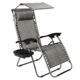 Infinity Zero Gravity Chair with Awning Outdoor Lounge Patio Chairs with Pillow and Utility Tray Adjustable Folding Recliner for Deck,Patio,Beach,Yard