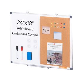 VEVOR 24"x 18" Whiteboard & Cork Board Combo with Aluminum Frame for School Home