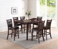 Dining Room Furniture Dark Brown Counter Height Dining Table w Butterfly Leaf 6x High Chairs Wooden Top 7pc Set Table Contemporary