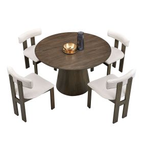 (1 Table with 4 Chairs)Wooden Dining Table Set, Modern Round MDF Kitchen Table and Boucle Upholstered Dining Chairs for Dining Room, Kitchen