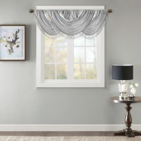 Faux Silk Waterfall Embellished Valance Silver 38x46"