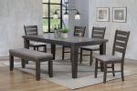 Contemporary 6pc Dining Set 18" Extendable Leaf Table Linen Look Fabric Upholstered Chair Bench Seats Gray Finish Wooden Solid Wood Dining Room Furnit