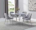 Contemporary 5-Piece Dining Set Round Faux Mable Table Upholstered Chairs Metal Legs Gray Chrome Finish Wooden Solid Wood Dining Room Kitchen Furnitur