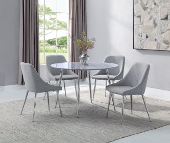 Contemporary 5-Piece Dining Set Round Faux Mable Table Upholstered Chairs Metal Legs Gray Chrome Finish Wooden Solid Wood Dining Room Kitchen Furnitur