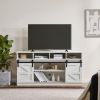 TV Stand Sliding Barn Door Modern&Farmhouse Wood Entertainment Center, Storage Cabinet Table Living Room with Adjustable Shelves for TVs Up to 65"