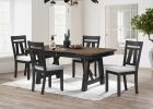 5pc Cottage Style Extendable Dining Table Set Wheat Charcoal Tow Tone Finish Upholstered Chair Dining Room Wooden Furniture Two Self-Storing Refectory
