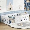 Twin Size Floor Bed with Heightened Safety Guardrails and Door, Solid Wood Bedframe with Rails for Girls, Boys, Teens, Child Bedroom, Kids Playroom