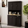 71" Kitchen Pantry Storage Cabinet with Microwave Oven Countertop, Freestanding Hutch Cabinet with Adjustable Shelves, 6 Doors and 1 Drawer-Black