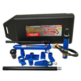 10 Ton  20,000 Lbs Capacity  Porta Power Hydraulic Auto Body Frame Collision Repair Kit Set, 17-Pcs, With Blow Mold Carrying Case And Gauge-Black Blue